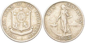 Филиппины 10 сентимо 1963 KM 188 медь цинк никель 4614-521