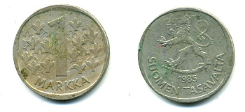 ФИНЛЯНДИЯ 1 МАРКА 1985 KM 49a медно-никель 53-1246