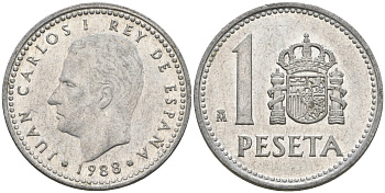 Испания 1 песета 1988 M, Хуан Карлос I (1975-2014) KM 821 алюминий 4448-826