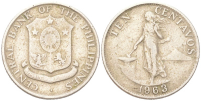 Филиппины 10 сентимо 1963 KM 188 медь цинк никель 4614-521