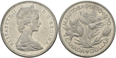 Канада 1 доллар 1970 100 лет со дня присоединения провинции Манитоба (1870-1970) KM 78 никель UNC 97-234