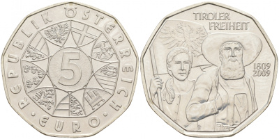 Австрия 5 евро 2009 200 лет со дня Тирольского восстания KM 3177 серебро UNC 1521-1111