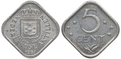 Нидерландские Антилы 5 центов 1981 Беатрикс (1980-2013) KM 13 медно-никель 4610-1011