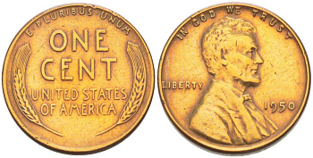 США 1 ЦЕНТ 1950 ЛИНКОЛЬН KM А132 медь цинк 3309-556