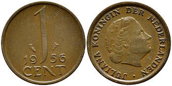 НИДЕРЛАНДЫ 1 ЦЕНТ 1956 ЮЛИАНА KM 180 бронза 4392-1356