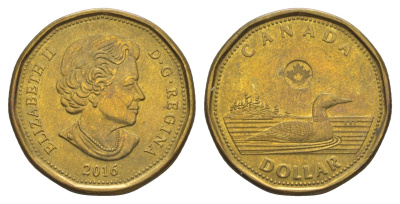 Канада 1 доллар 2016 Leaf, Елизавета II (1952-2022), утка KM 1255 сталь плакированная латунью 4637-1014