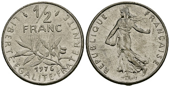 Франция 1/2 франка 1976 сеятель KM 931 никель 4135-711