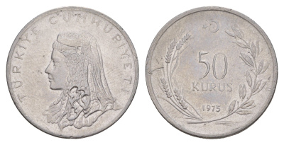 Турция 50 курушей 1975 Анатолийская невеста KM 899 нержавеющая сталь 4654-347