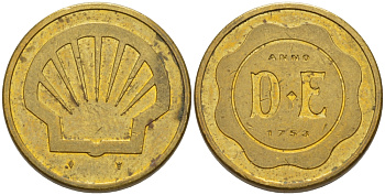 США РЕКЛАМНЫЙ ЖЕТОН ND ANNO 1753 D-E, DOUWE EGBERTS, ДИАМЕТР 20 ММ. желтый металл 28-736