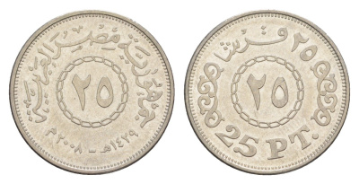 Египет 25 пиастров 2008 KM 991 сталь плакированная никелем 4647-1139