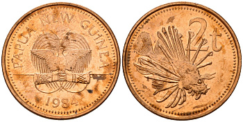 Папуа-Новая Гвинея 2 тойя 1984 Елизавета II (1953-) KM 2 бронза 4573-447