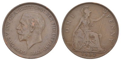 Великобритания 1 пенни 1932 Георг V (1910-1936) КМ 838, Spink 4055 бронза 4168-731