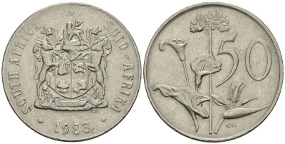ЮАР 50 центов 1983 Зантедеския Эллиота (калла), герб KM 87 никель 81-531