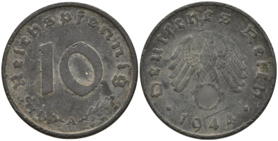 Германия 10 рейхспфеннигов 1944 A KM 101, J.371 цинк 4151-311