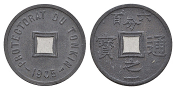 Тонкин, Французский Индокитай 1/600 пиастра 1905 KM 1 цинк 1517-922
