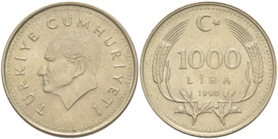 Турция 1000 лир 1990 Кемаль Ататюрк KM 997 медь никель цинк 106-713