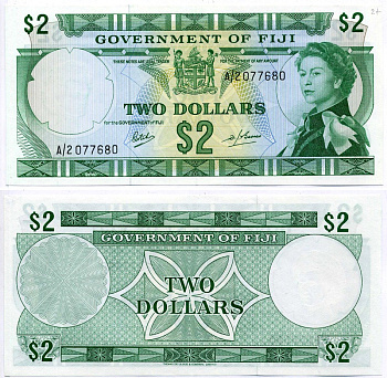 Фиджи 2 доллара 1969 Елизавета II Pick 60a бумага XF+ 000-000-00