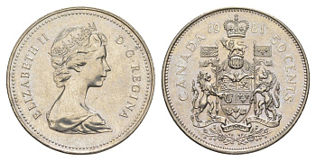 Канада 50 центов 1981 Елизавета II (1952-2022), герб KM 75 никель UNC 4631-1015