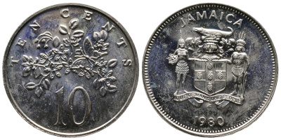 ЯМАЙКА 10 ЦЕНТОВ 1980 ЦВЕТОК KM 54 медно-никель UNC 84-243