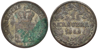 Бавария 1 крейцер 1865 Людвиг II (1864-1886) KM 487 серебро 71-1012