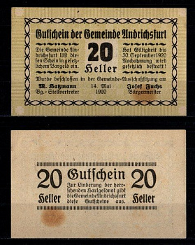 Австрия, Андрихсфурт 20 геллеров 1920 Jaksc/Pick JPR0041-20 бумага aUNC 2193-5-4-1