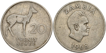 Замбия 20 нгвее 1968 Кеннет Каунда, редунки KM 13 медно-никель 4179-1322