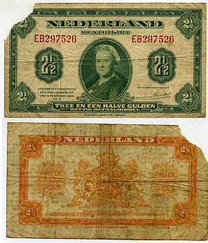 Нидерланды 2 1/2 гульдена 1943 4 февраля 1943, Вильгельмина Pick 65 а бумага 450-60-2-1