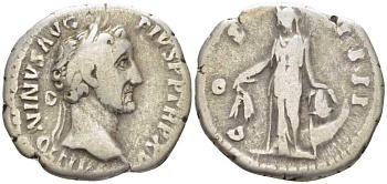 Римская Империя денарий 151 - 152 Антонин Пий, ANTONINVS AVG PIVS P P TR P XV / COS IIII, Рим, fine RIC 204 серебро 1073-3-2-6