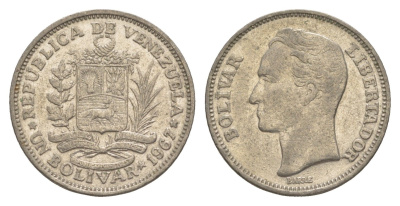 Венесуэла 1 боливар 1967 Симон Боливар Y 42 никель 4584-643