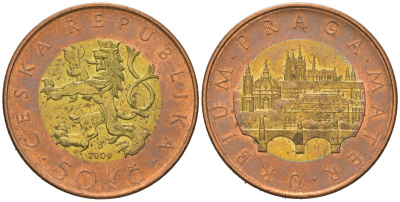 Чехия 50 крон 2009 b’, Прага, Карлов мост KM 1 биметалл aUNC 4591-434