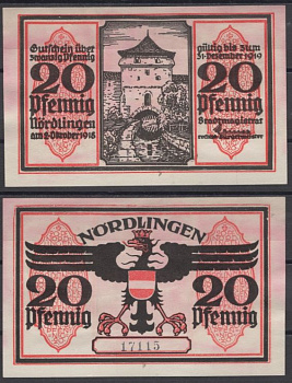 Нердлинген 20 пфеннигов ND (1921) Mehl Grabowski 978.4a-1/5 бумага UNC (пресс) 8592-17-2-1