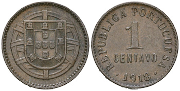 Португалия 1 сентаво 1918 KM 565 бронза 4617-823