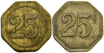 Франция 25 сантимов XIX-XX век ресторанный жетон латунь 4166-611