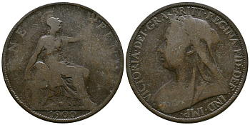 Великобритания 1 пенни 1900 Виктория (1837-1901) KM 790, Spink 3961 бронза 54-2645