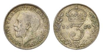 Великобритания 3 пенса 1920 Георг V (1910-1936) KM 813a, Spink 4016 серебро 4644-249