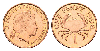 Гернси 1 пенни 1998 краб KM 89 сталь плакированная медью UNC 4159-431
