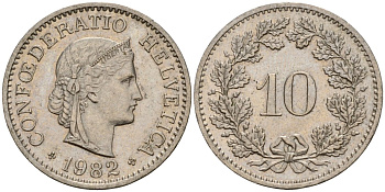 Швейцария 10 раппенов 1982 KM 27 медно-никель 4189-427