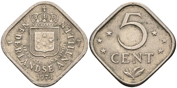 Нидерландские Антилы 5 центов 1971 Юлиана (1948-1980) KM 13 медно-никель 4586-734