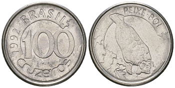 Бразилия 100 крузейро 1992 KM 623 нержавеющая сталь aUNC 4618-746