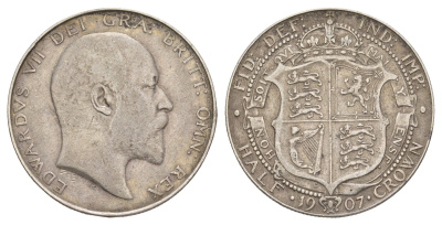 Великобритания 1/2 кроны 1907 Эдуард VII (1901-1910) KM 802, Spink 3980 серебро 1520-1441