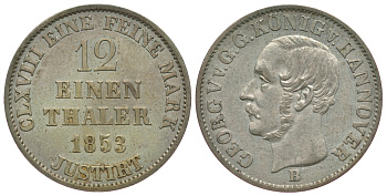 Ганновер 1/12 талера 1853 J, Георг V (1851-1866) KM 219 серебро aUNC 00-807-02