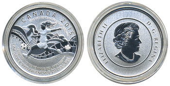 Канада 20 долларов 2015 FIFA, чемпионат мира по женскому футболу, в оригинальном буклете KM NEW серебро PROOF 6-6-2-14