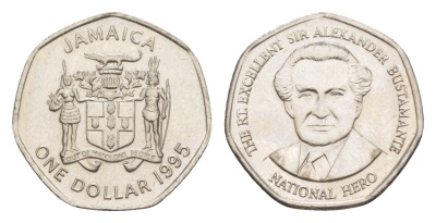 Ямайка 1 доллар 1995 Александр Бустаманте KM 164 сталь плакированная никелем UNC 4643-126
