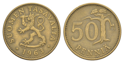 Финляндия 50 пенни 1963 KM 48 алюминиевая бронза 4648-442