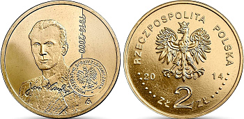Польша 2 злотых 2014 MW, 100 лет со дня рождения Яна Карского KM 901 нордик UNC 4676-1054