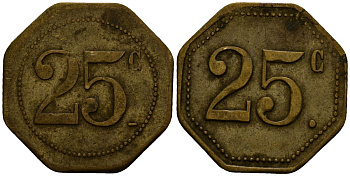 Франция 25 сантимов XIX-XX век ресторанный жетон латунь 4166-513