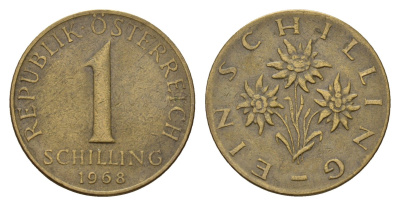 Австрия 1 шиллинг 1968 KM 2886 алюминиевая бронза 4671-624