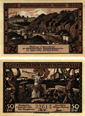 БИТТЕРФЕЛЬД 50 ПФЕННИГОВ 1921 НОТГЕЛЬД, 1 ДЕКАБРЯ 1921, ЗЕМЛЯ САКСОНИЯ-АНХАЛЬТ, BILD 1 Grabowski 111.3 бумага 6318-46-3-1
