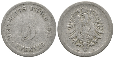 ГЕРМАНИЯ 5 ПФЕННИГОВ 1875 D, СТАРОГЕРБОВКА KM 3, J. 3 медно-никель 39-357