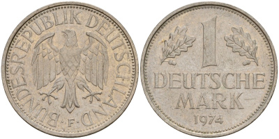 ФРГ 1 марка 1974 F KM 110, J. 385 медно-никель 4159-1132